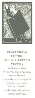 ÚČASTNÍKŮM TŘETÍHO BIBLIOFILSKÉHO VEČERA ... (odkaz v elektronickém katalogu)