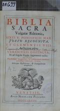 BIBLIA SACRA Vulgatae Editionis, SIXTI V. PONTIFICIS MAX. JVSSV RECOGNITA, ET CLEMENTIS VIII. Auctoritate edita; VERSICULIS DISTINCTA, Et ad singula Capita Argumentis aucta; Pluribusque Imaginibus, ad Historiarum notitiam politissime elaboratis, ornata; Indiceque Epistolarum, [et] Evangeliorum locupletata (odkaz v elektronickém katalogu)